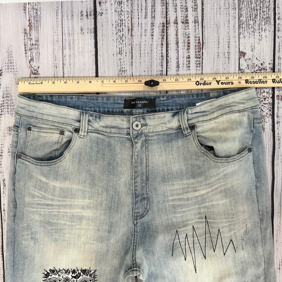 SERENEDE Jeans Men’s 42 Bandana Patch Distressed Tapered Y2K Streetwear - Picture 3 of 15